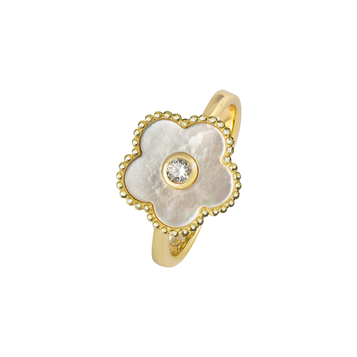 Ring "Blume" Sterlingsilber vergoldet mit Perlmutt/Topas