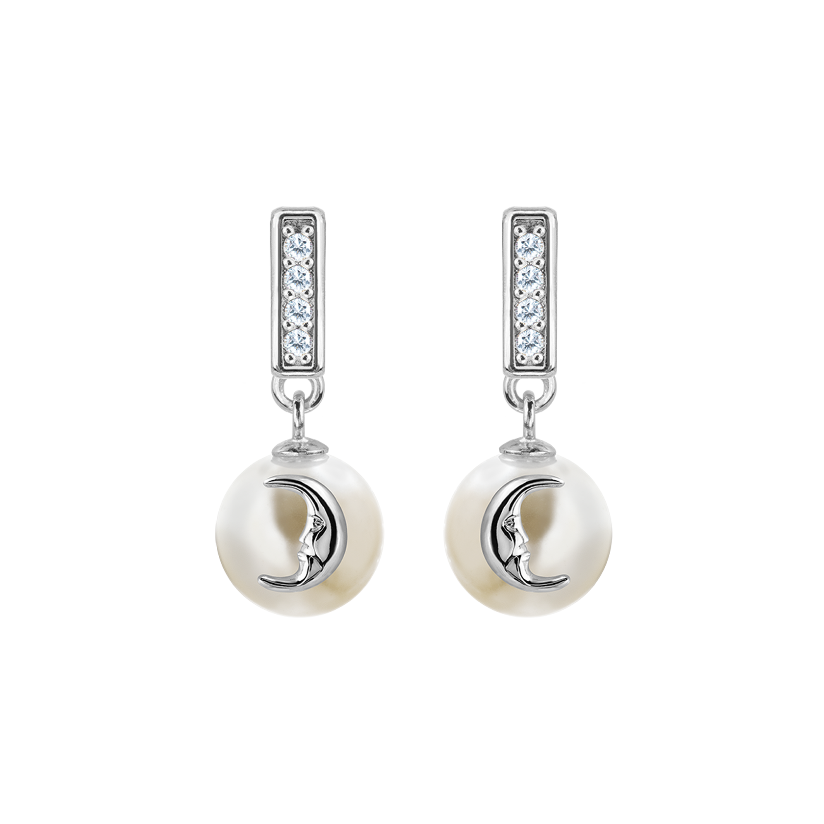 Ear Stud sterling silver with white Topaz gemstones & Pearl
