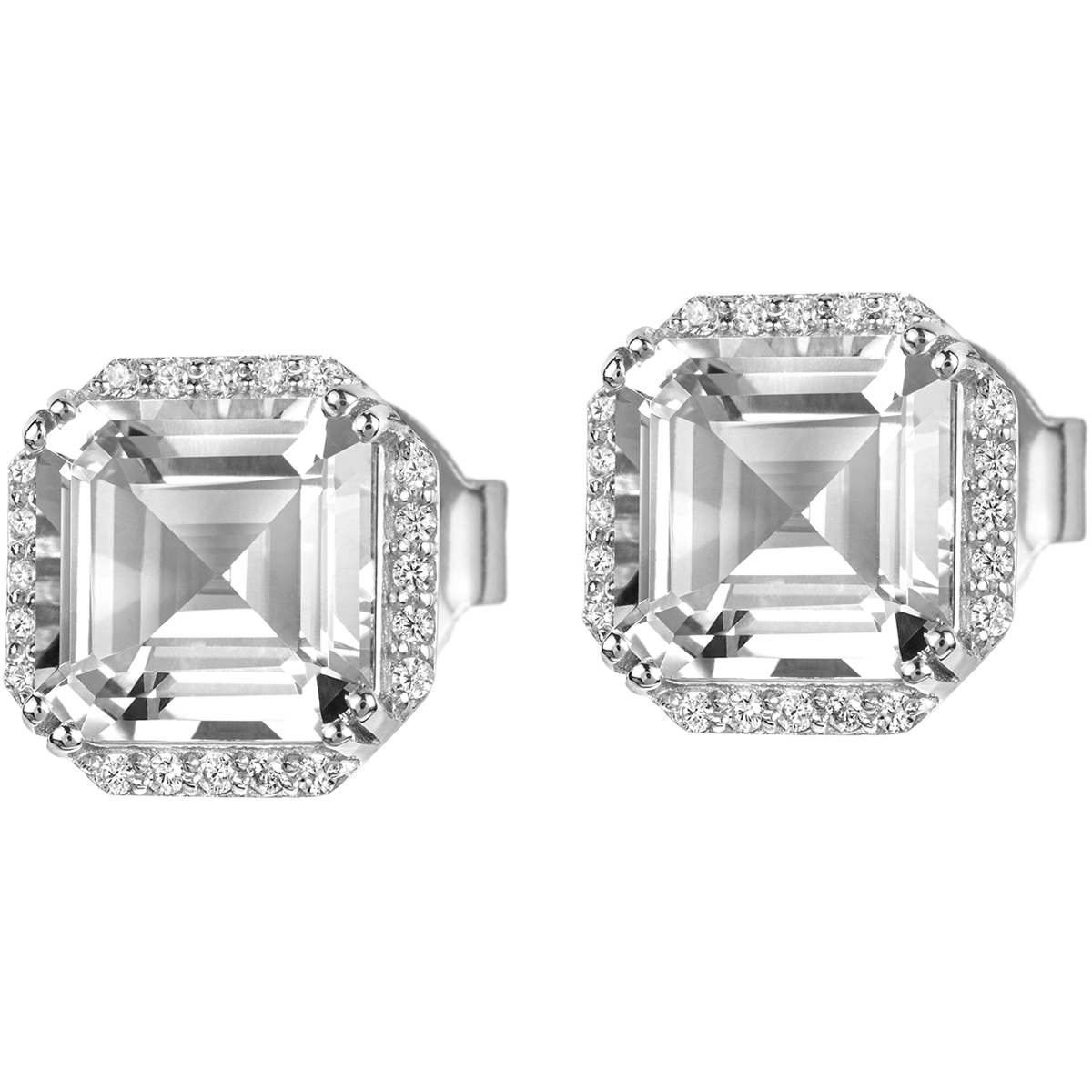 Ear Stud Sterling Silver With White Topaz