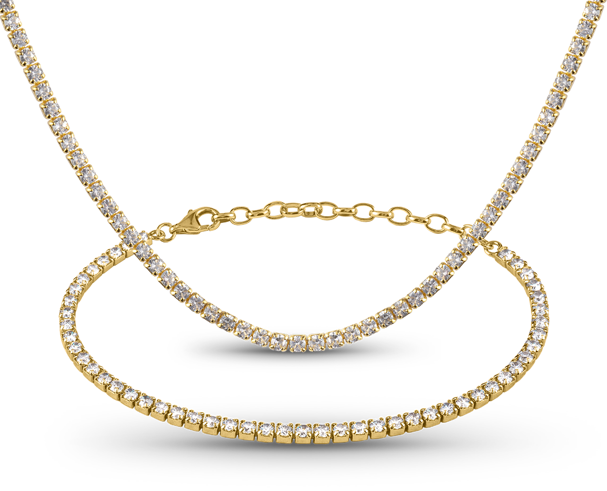 Tennis Nacklace-Bracelet-SET Sterling Silver goldplated