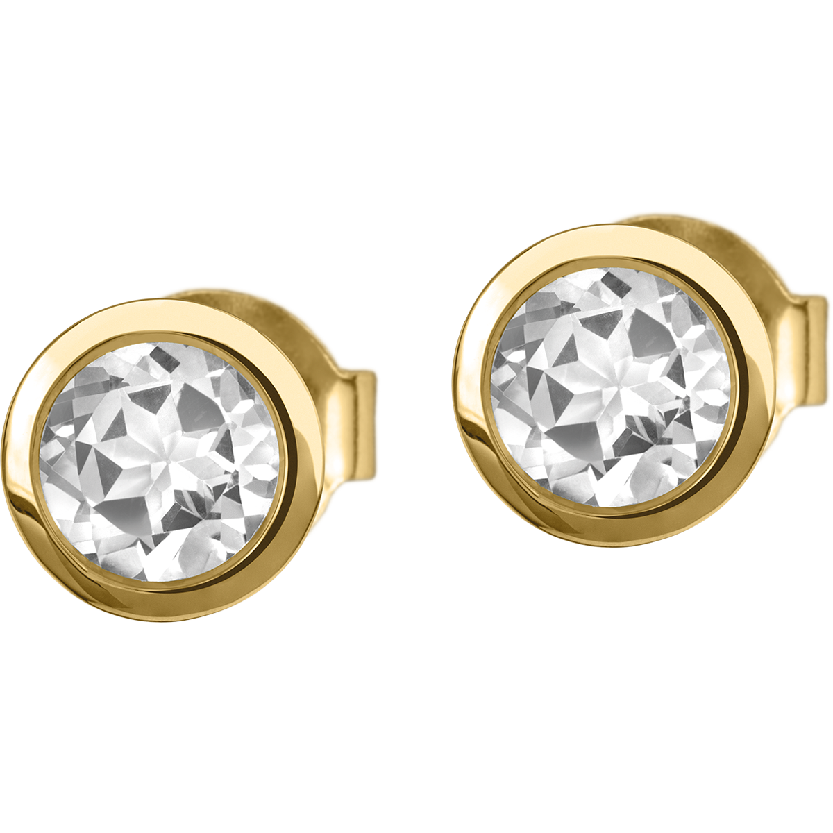 Ear Stud Sterling Silver Gold-Plated With White Topaz