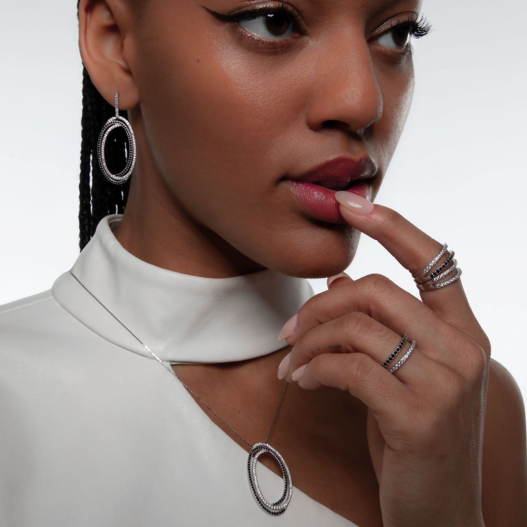 Ear Stud Sterling Silver With Topazes