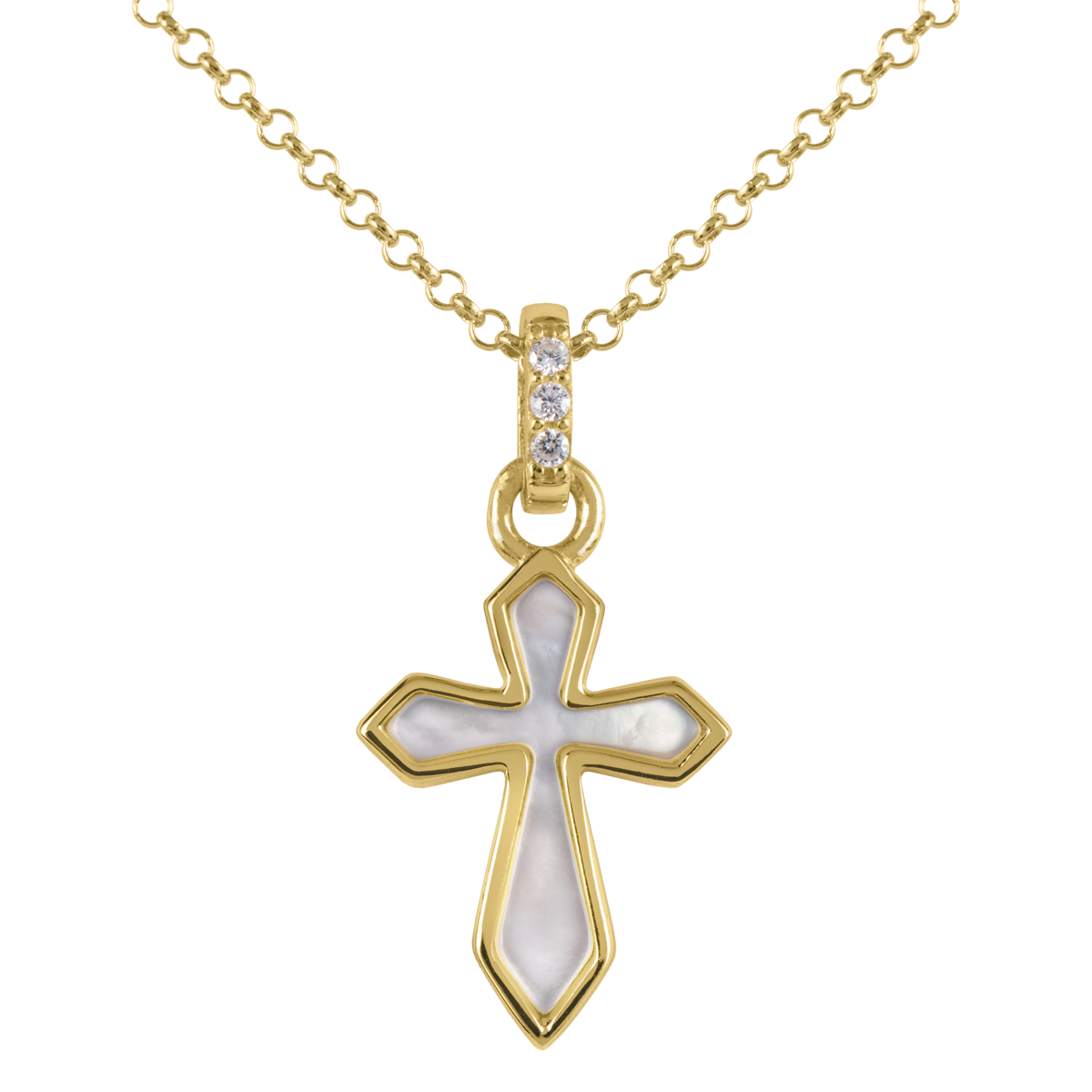 Necklace "Cruzifix" Sterlingsilver goldplated with MOP/Topaz