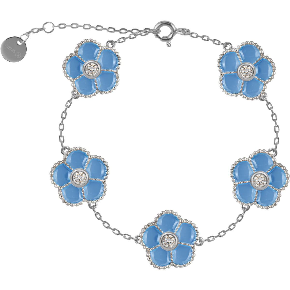Bracelet "Flowers" Sterlingsilver with Enamel/Topazes