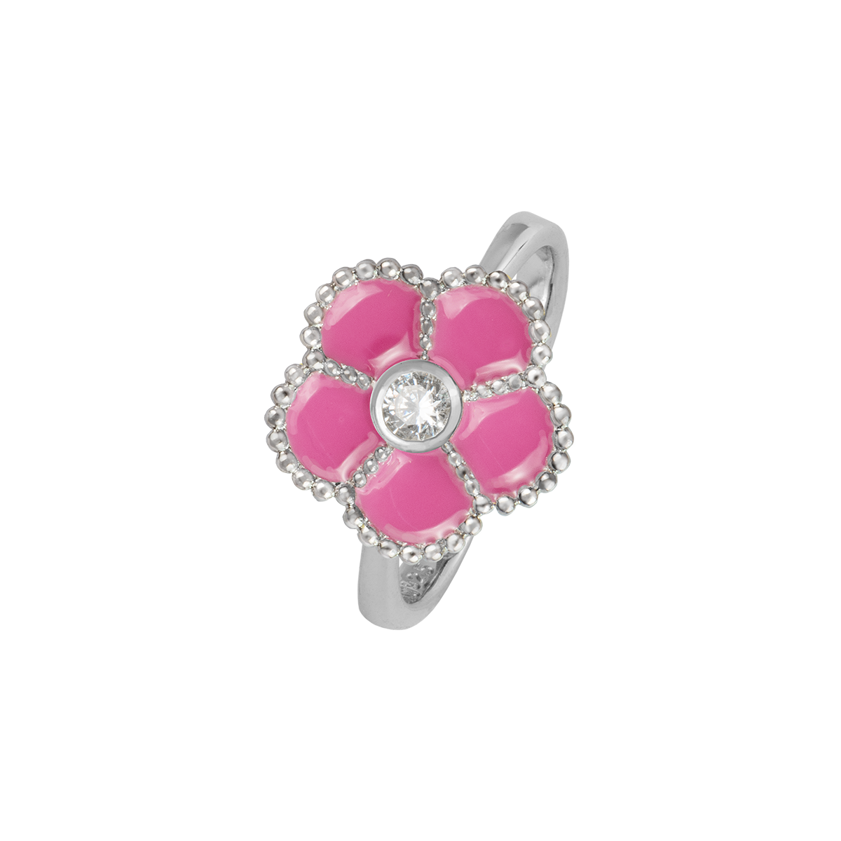 Ring "Flower" Sterling Silver With Enamel/Topaz