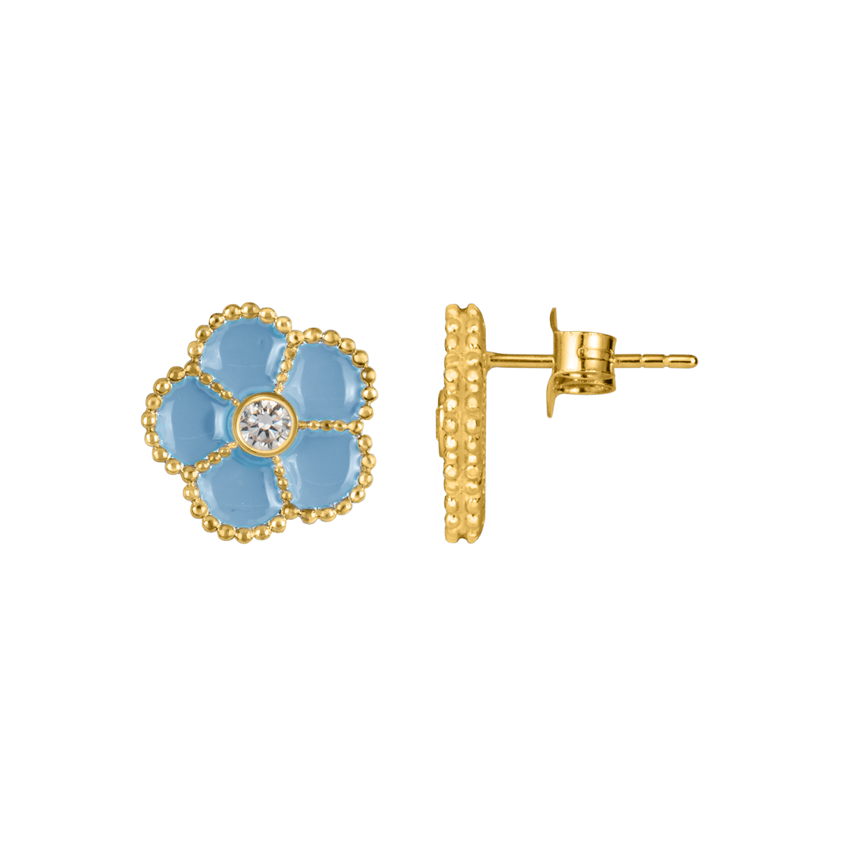Ear Stud "Flower" Sterling Silver goldplated With Enamel/Top