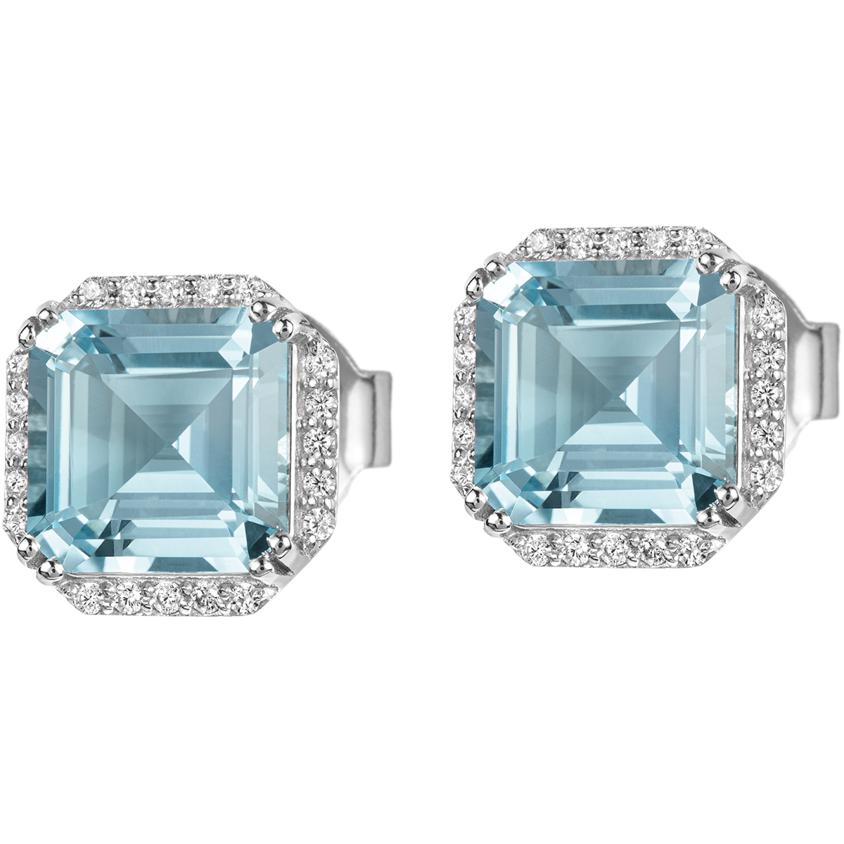 Ear Stud Sterling Silver With Sky Blue Topaz