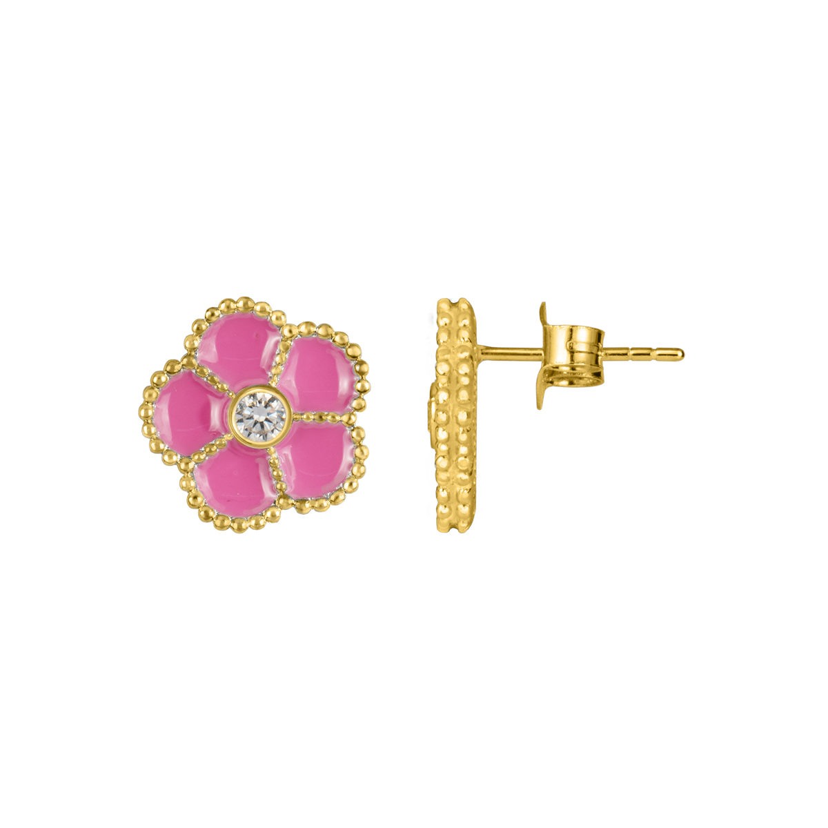 Ear Stud "Flower" Sterling Silver goldplated With Enamel/Top
