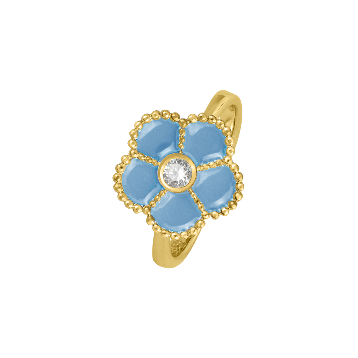 Ring "Flower" Sterling Silver goldplated With Enamel/Topaz