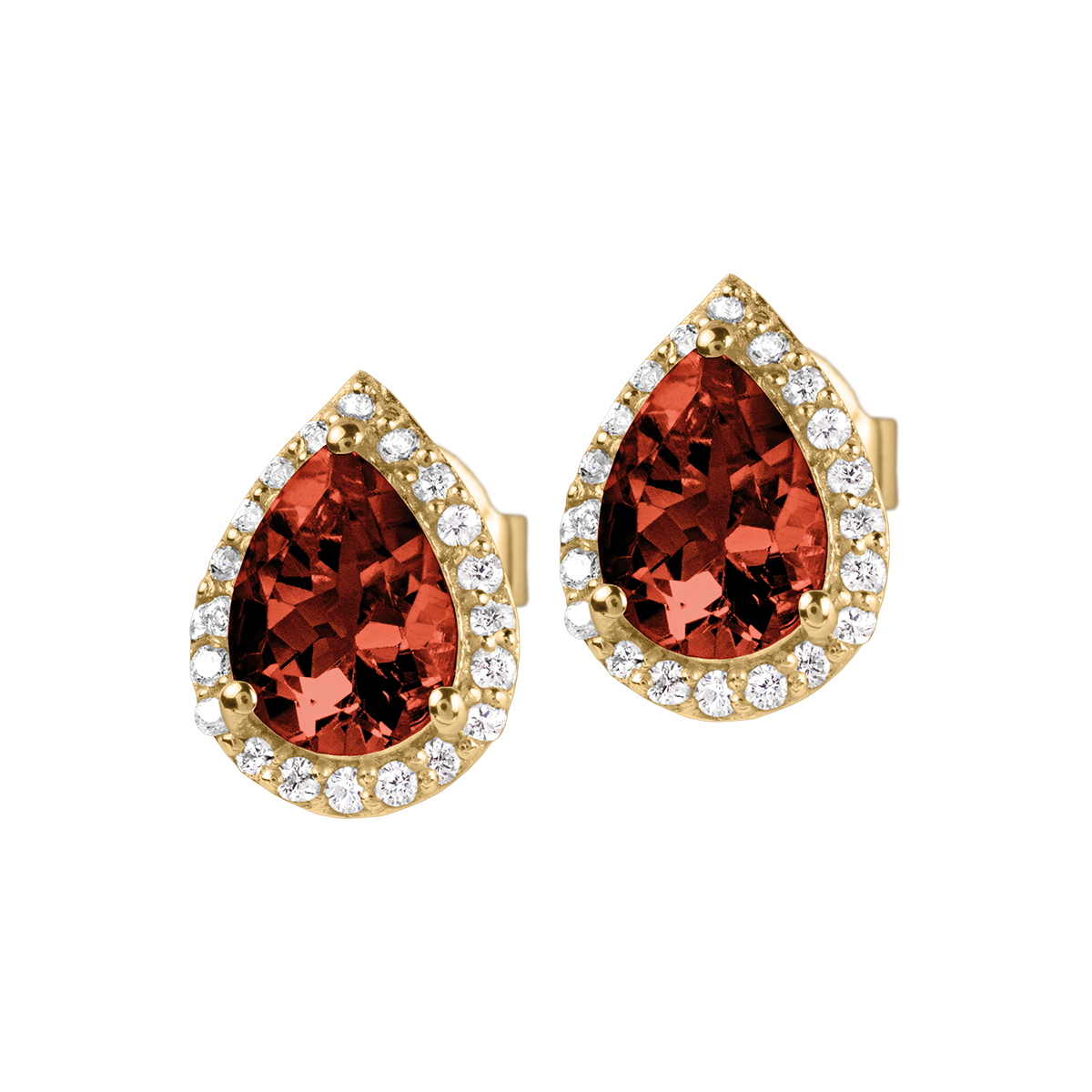 Ear Stud Sterling Silver Gold-Plated With Garnet