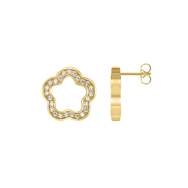 Ear Stud "Flower" Sterling Silver goldplated With Topazes