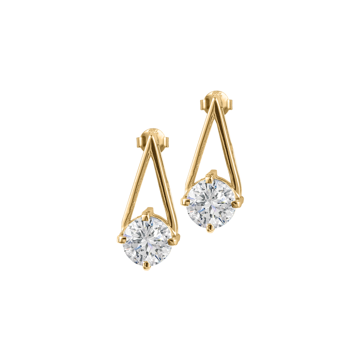 Ear Stud Sterling Silver Gold-Plated With White Topaz