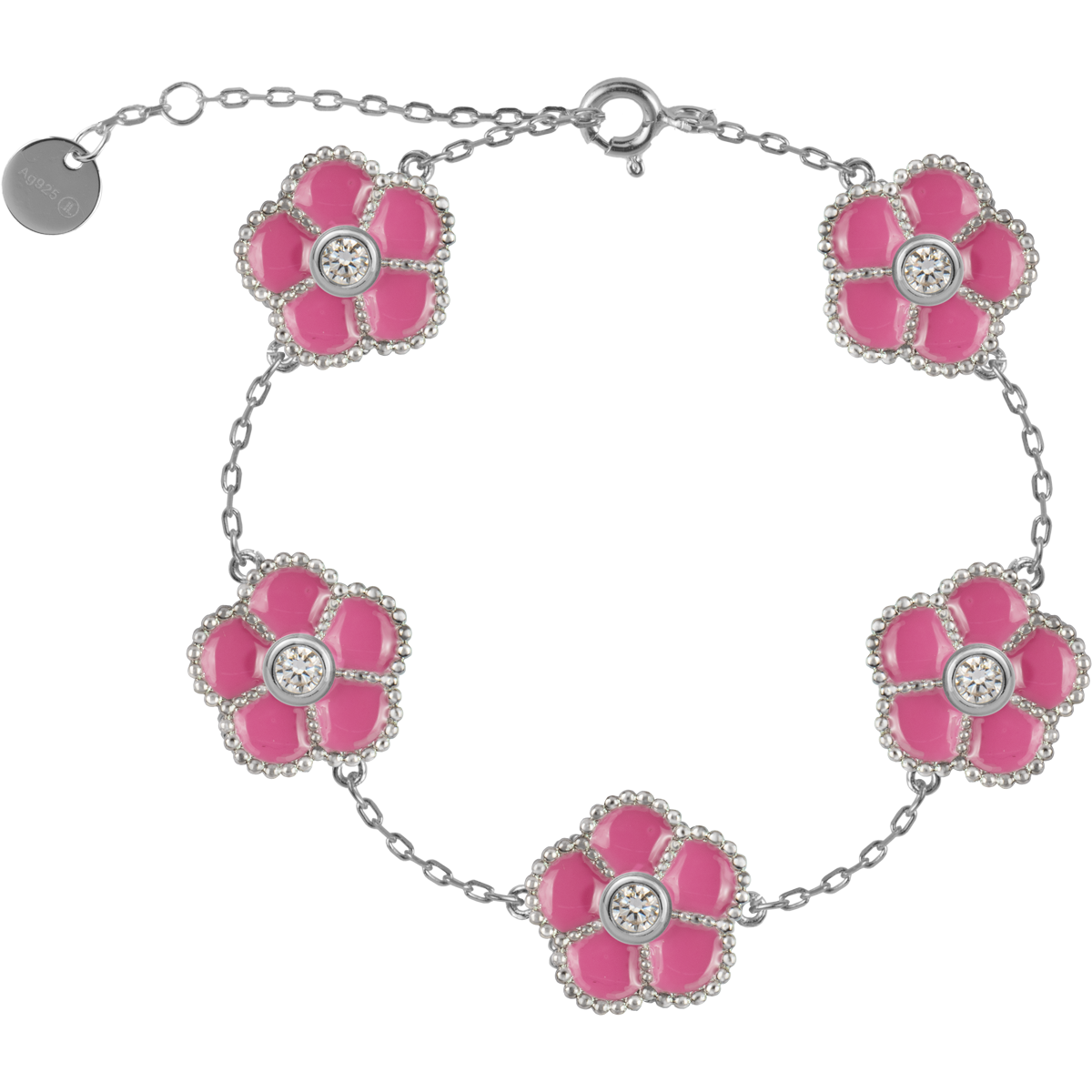 Bracelet "Flowers" Sterlingsilver with Enamel/Topazes