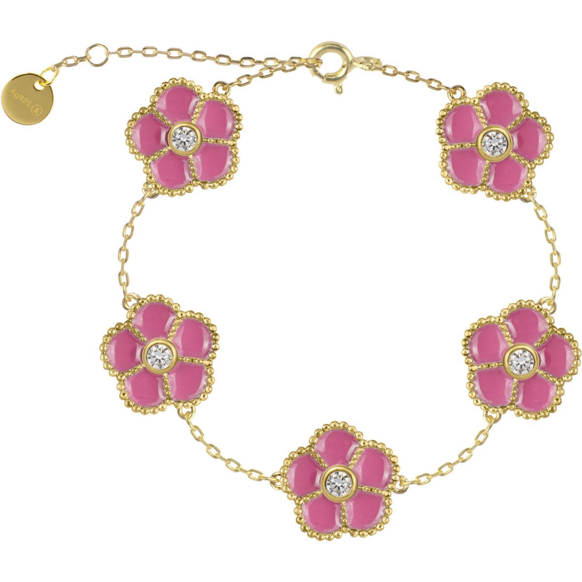 Bracelet "Flowers" Sterlingsilver goldplated with Enamel/Top