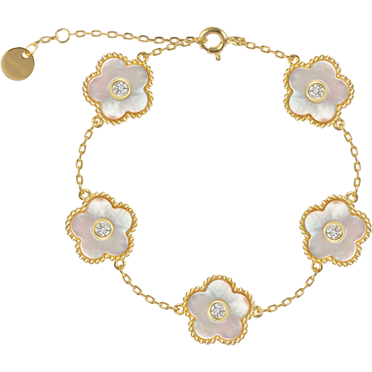Armband "Blumen" Sterlingsilber vergoldet mit Perlmutt/Topas Armband "Blumen" Sterlingsilber vergoldet mit Perlmutt/Topas
