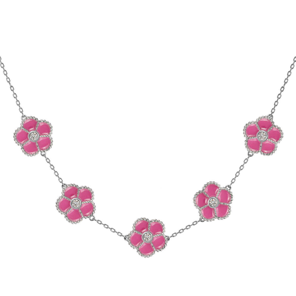 Necklace "Flowers" Sterlingsilver with Enamel/Topazes